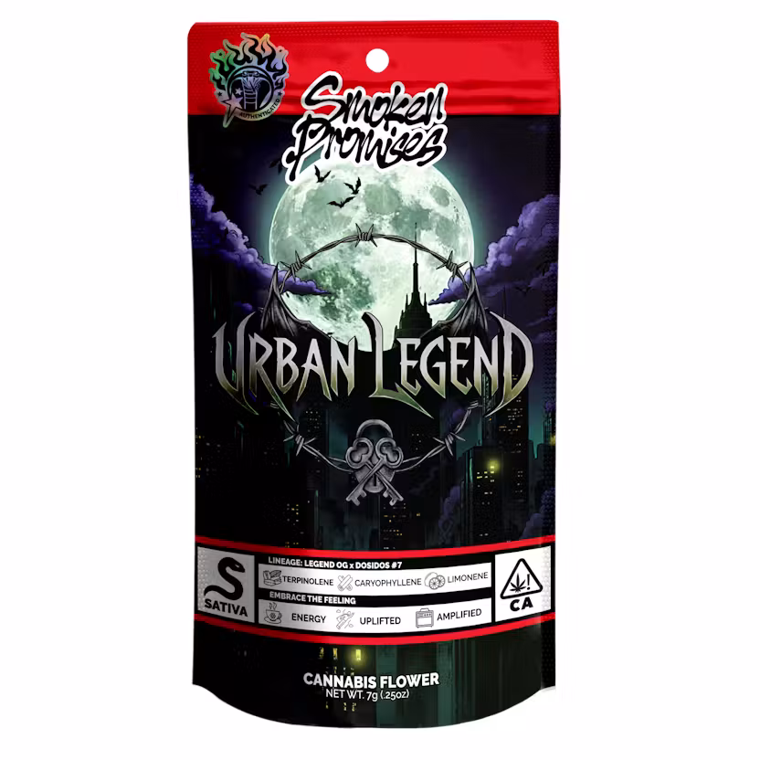 Smoken Promises Urban Legend Flower 7G premium hybrid cannabis flower package